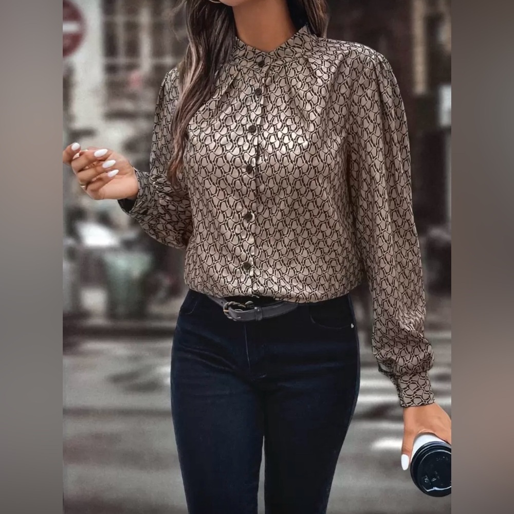 New Chic Geometric Brown Blouse